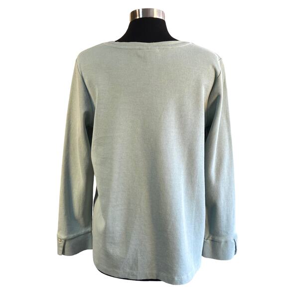 J. Jill Sage Green V-neck Knit Top Front Pockets Casual Coastal Comfy Sz LG - Picture 2 of 8